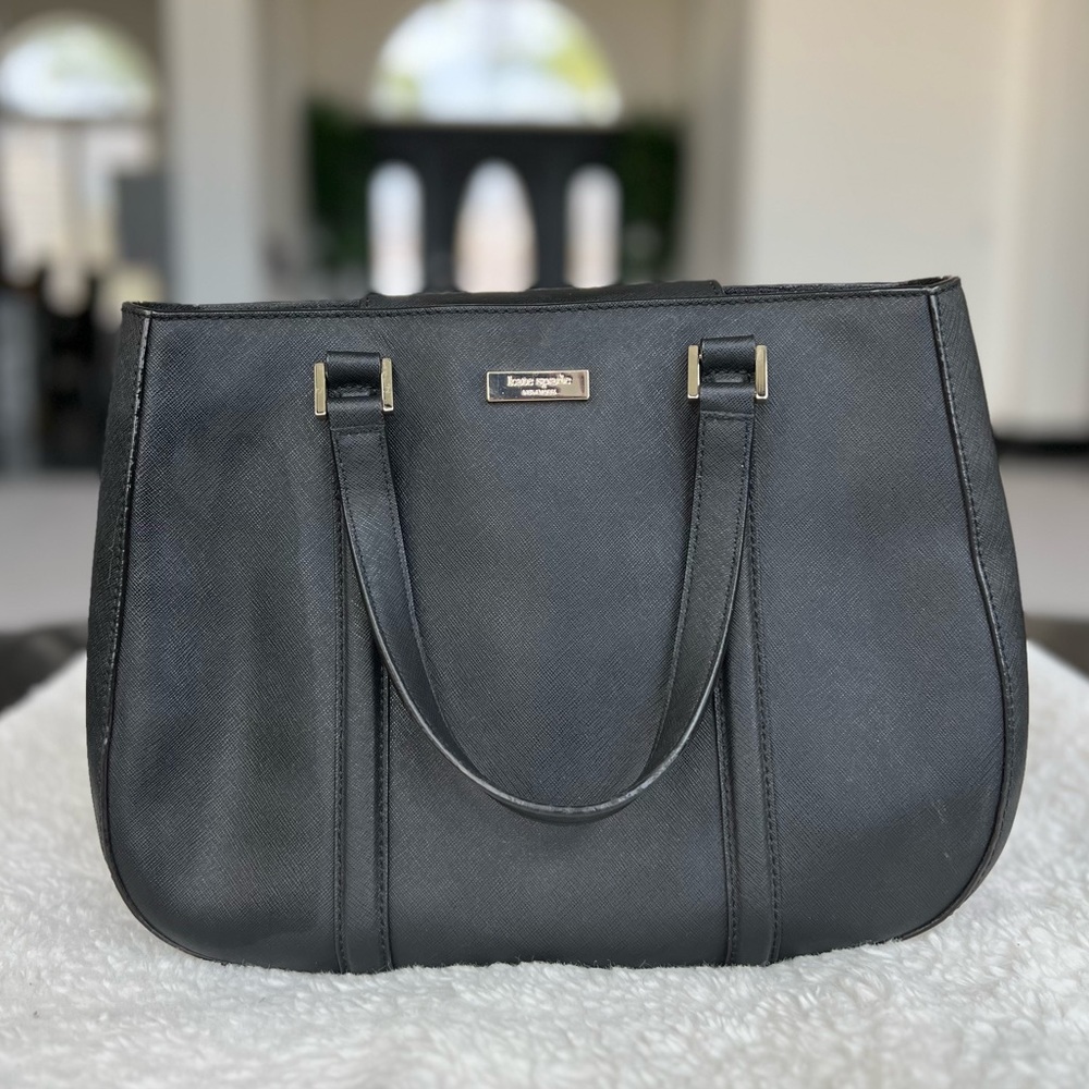 KATE SPADE Newbury Lane Sylvie Saffiano Leather Satchel Bag Purse Black